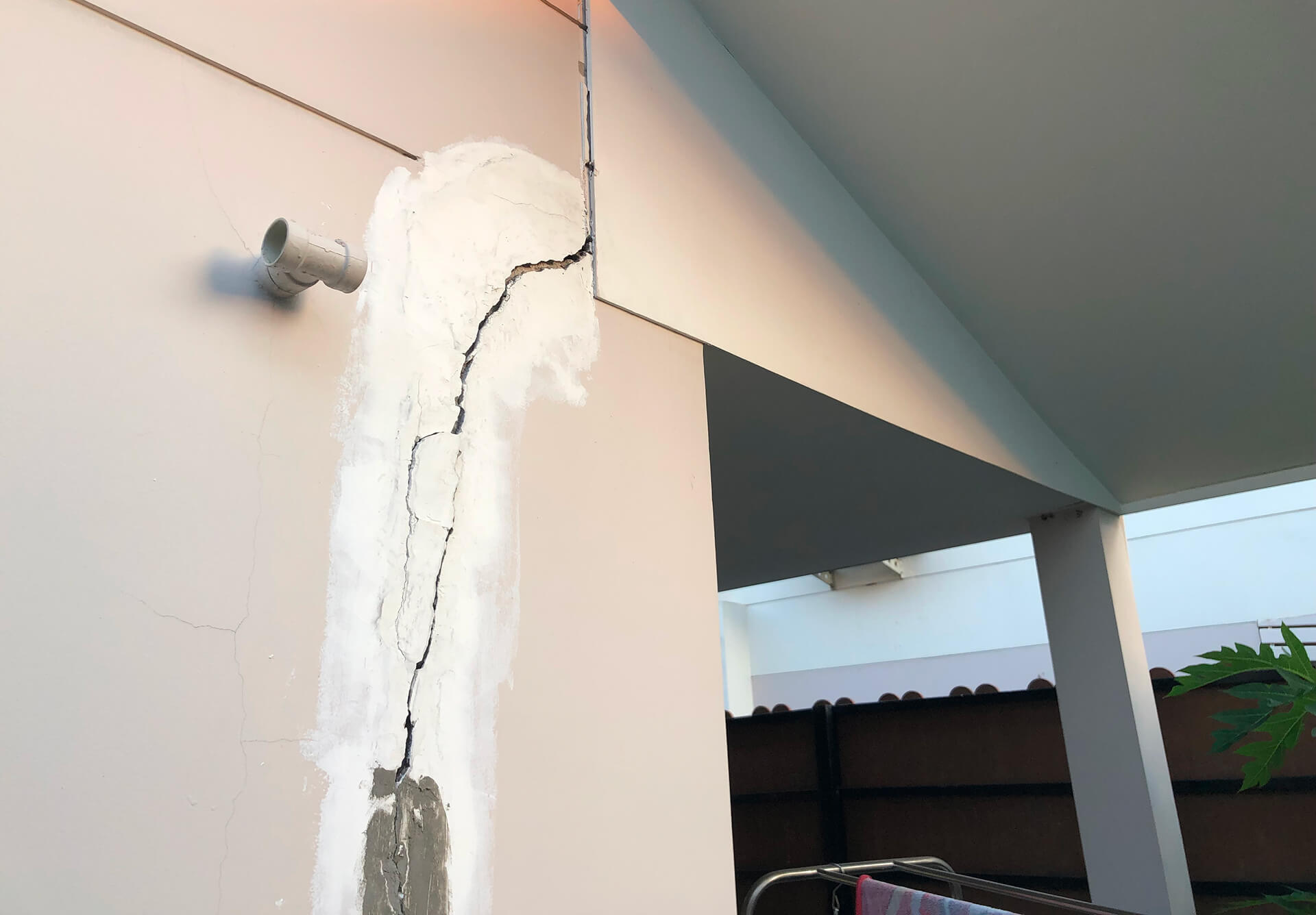 A crack in the wall of a house